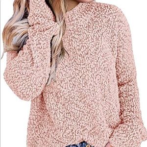 Sherpa Fleece Knit Sweater with Side Slit Pullover